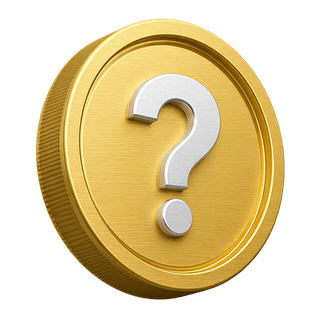 Pièce en or 3D ornementale avec un symbole d'interrogation sur la page FAQ